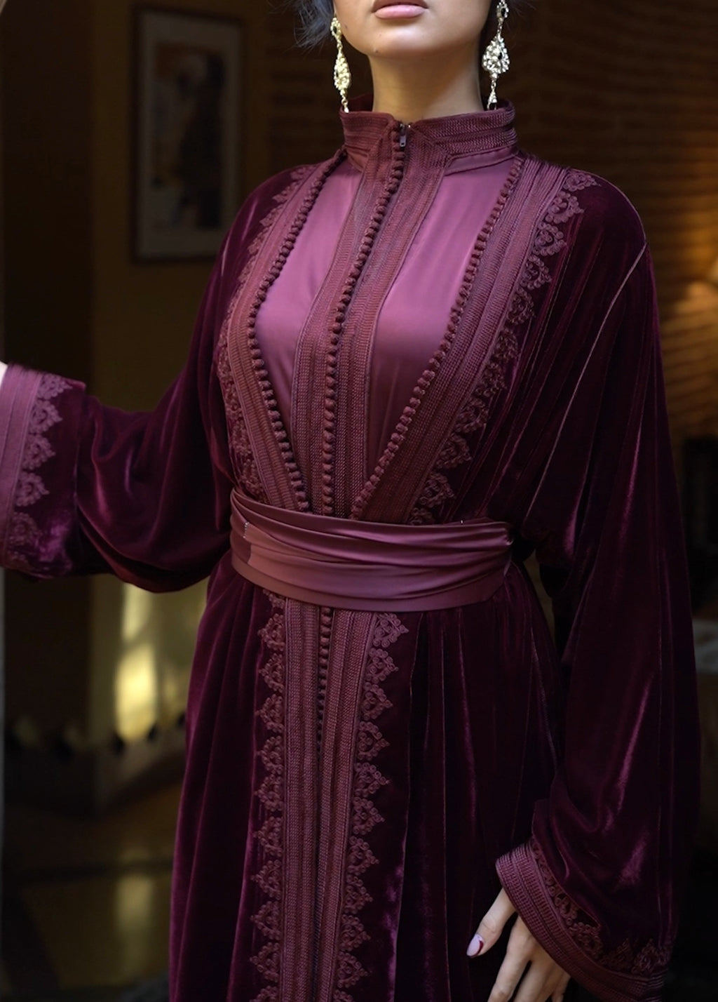 Burgundy Embroidered Velvet